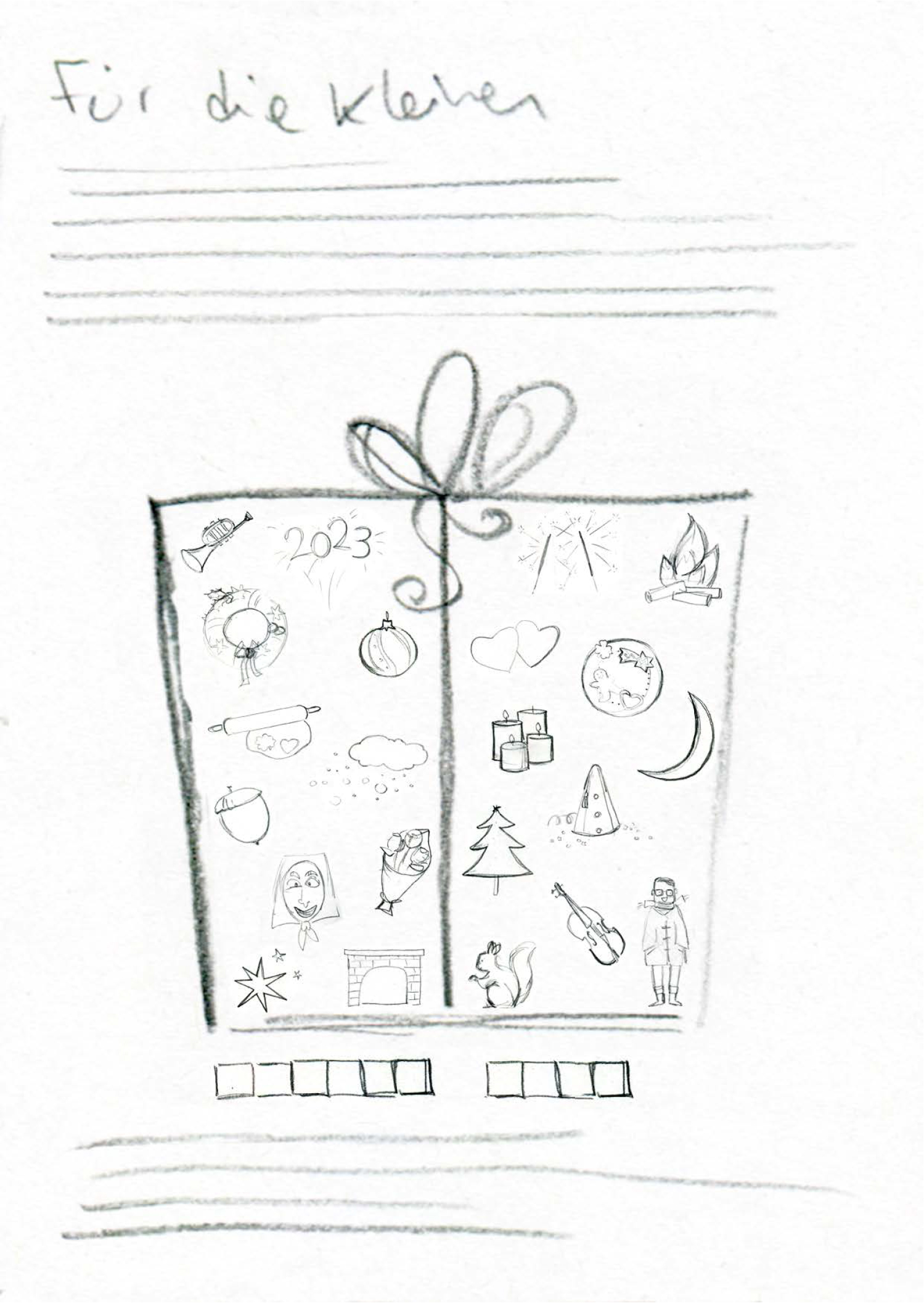 Skizze winterliches Kinder-Rätsel Vetter Blatt: Paket mit Paaren wie Plätzchenteig-Plätzchenteller zum Zusammenbringen