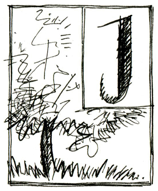 Initiale "J" mit gezeichnetem Baum in Schwarz-Weiß am Kapitelanfang einer Erzählung mit Kindheitserinnerungen