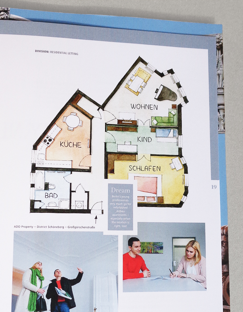 Illustrierter Grundriss einer Wohnung im ADO Geschäftsbericht 2016