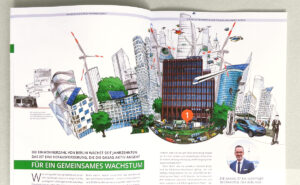 Illustration einer Smart City als Fotomontage für GASAG-Magazin