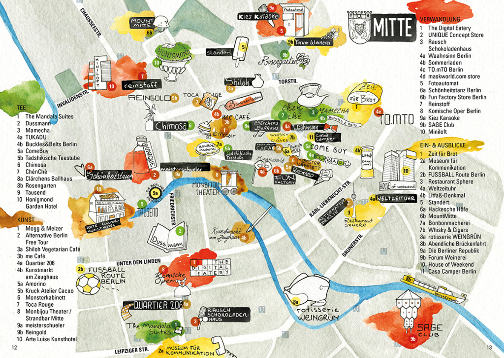 Stadtillustration: Illustrierte Bezirkskarte von Berlin-Mitte