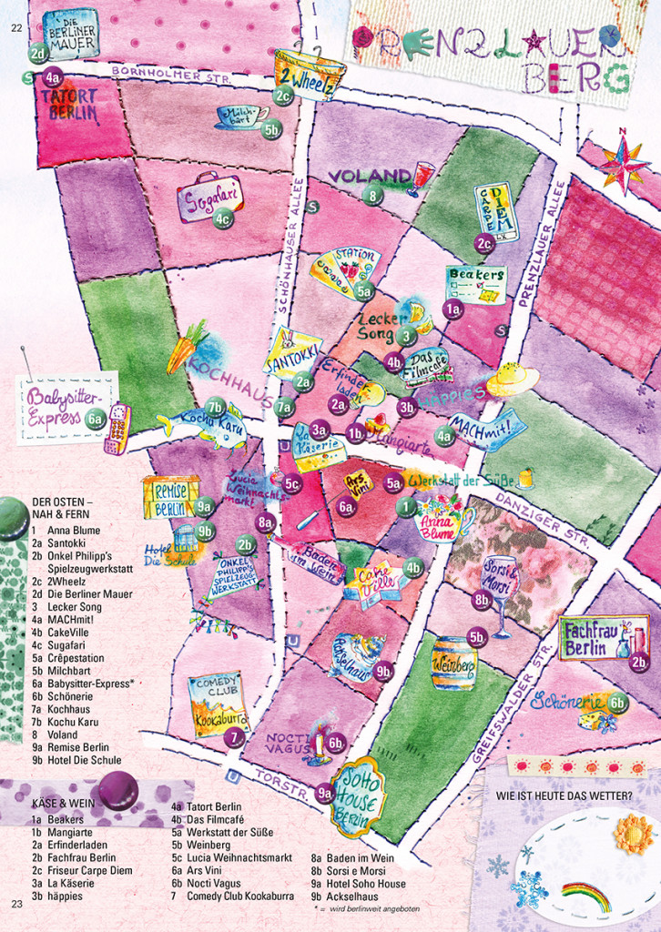 Stadtillustration: Illustrierte Bezirkskarte von Prenzlauer Berg