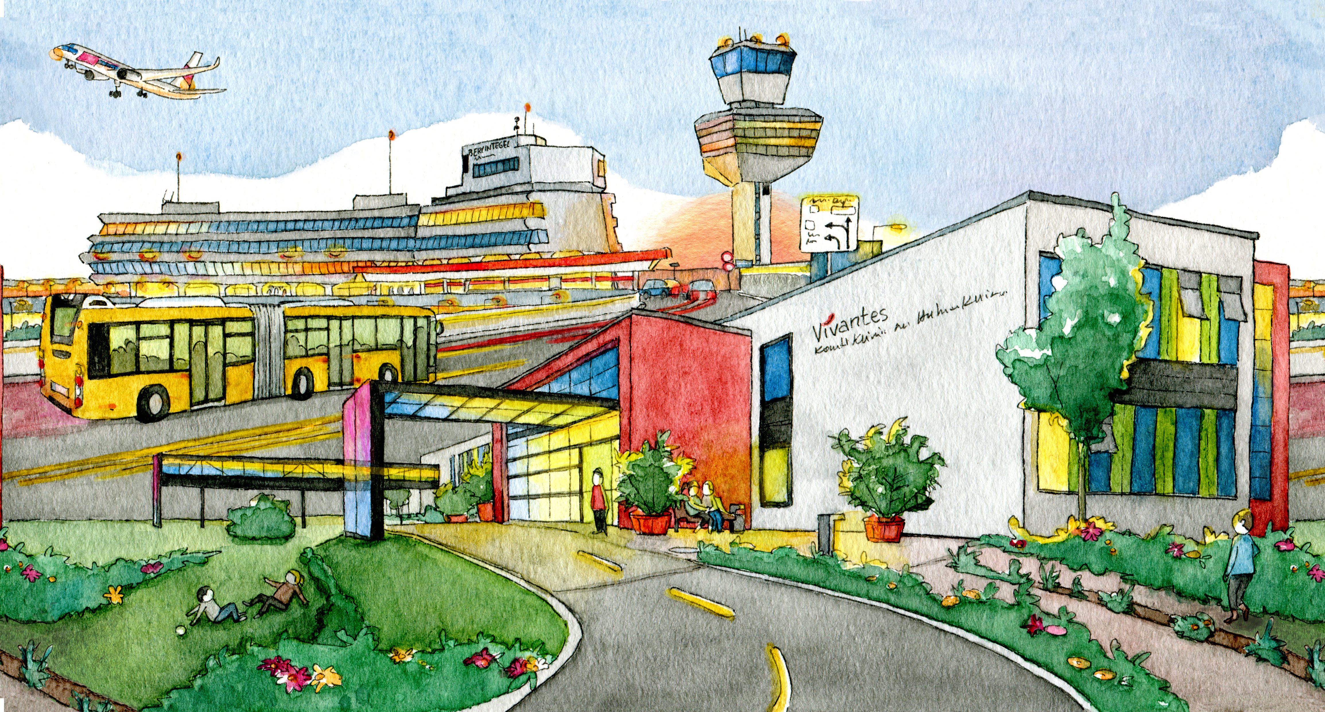 Illustration des Humbold Klinikums und des Flughafens Tegel