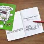 Ein Malbuch für Kinder: Buntes Cover und Exlibris-Seite mit Filzstift