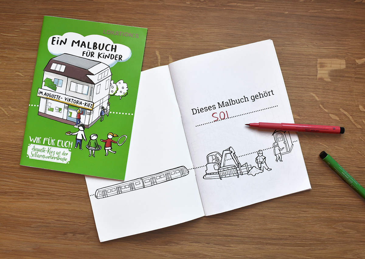 Ein Malbuch für Kinder: Buntes Cover und Exlibris-Seite mit Filzstift