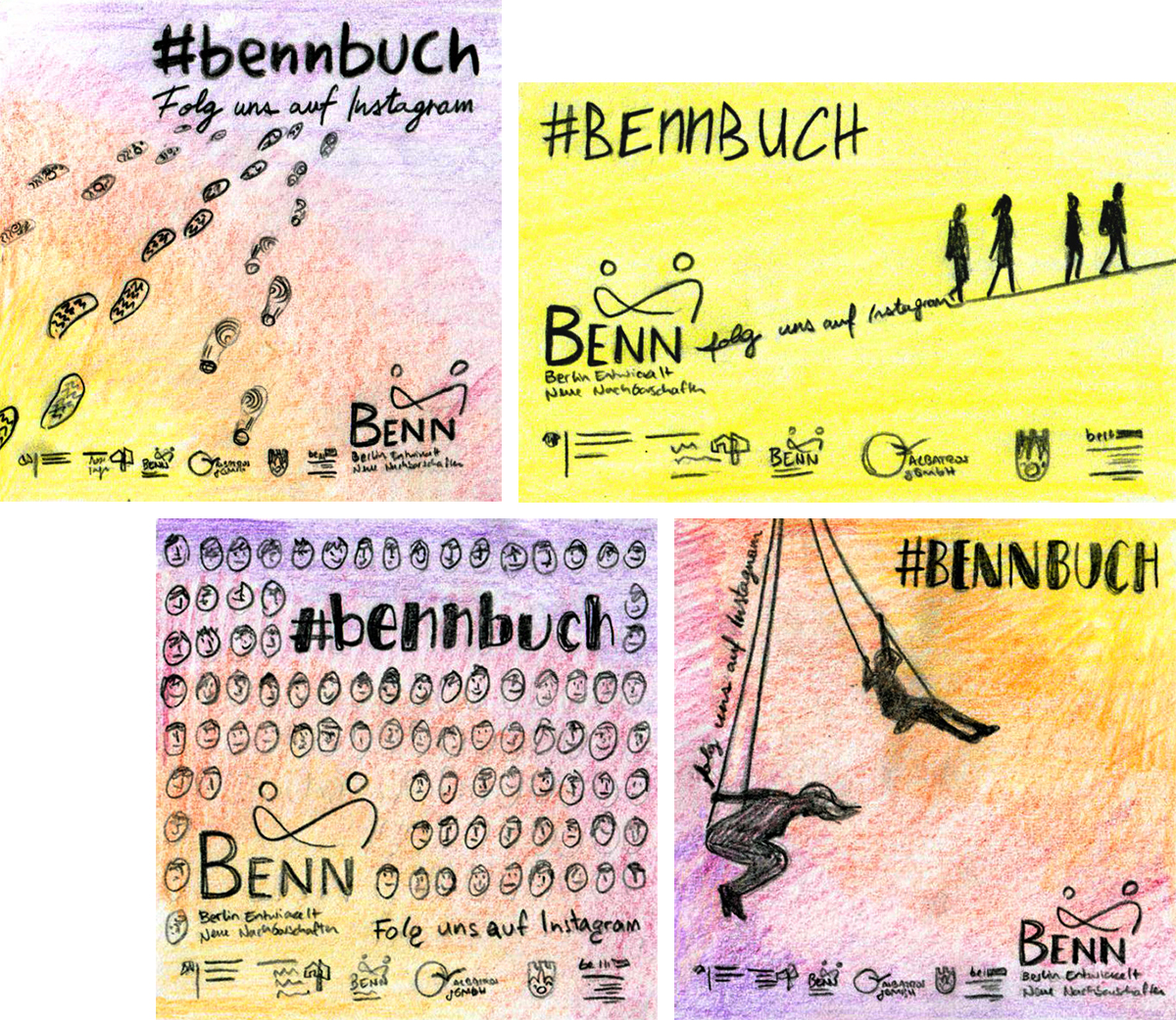 Skizzen für einen Aufkleber für das Berliner Programm "BENN"